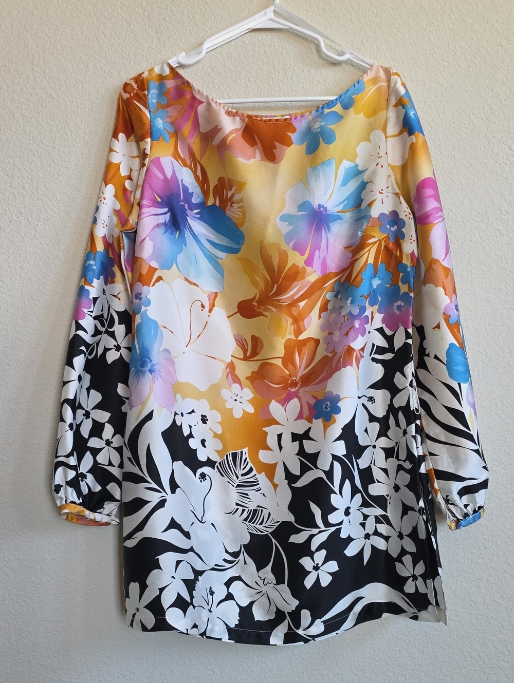 VTG Cache Floral Silk Tunic Top Multi Long Sleeve Like New Sz L